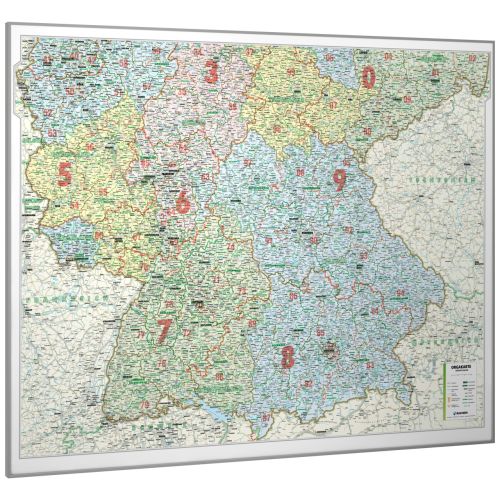 Die ORGA-Karte Süddeutschland 131x98 cm gerahmt